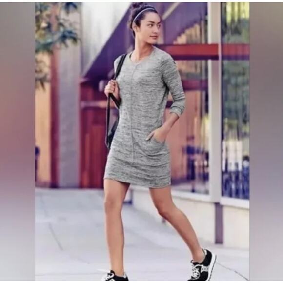 Athleta Destiny Techie Heathered Gray Athletic Tunic Sweater Knit Dress Small - Picture 1 of 6